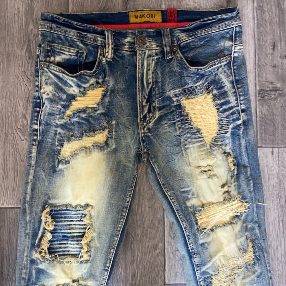 Makobi stitched & distressed  Demin Jeans